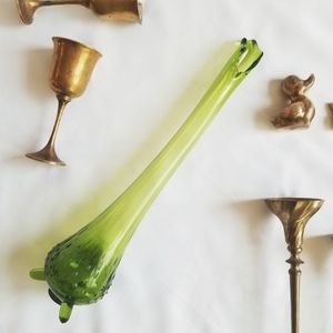 Green Hobnail three toed Vintage Swung Vase